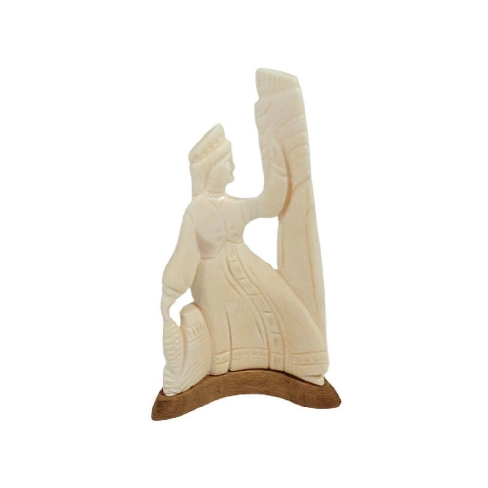 Marwal  Carved Chalkware Statue Oriental Man Woman Vintage Couple Double Sided